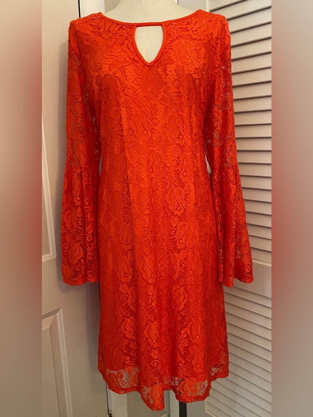 Women’s Plus Size Vibrant Orange Lace Shift Dress 2X